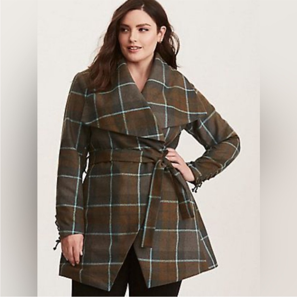 Torrid Brown Plaid Wrap Coat